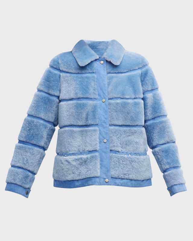 Crystal Horizontal Lamb Shearling Bomber Jacket